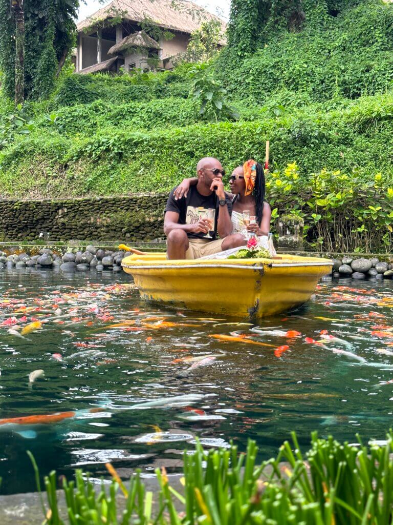 Romantic Bucket list things to do in Bali - Koi Boat Picnic at Kamandalu Ubud